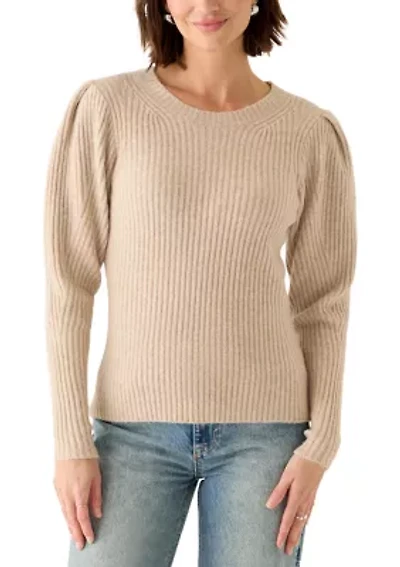 Women's Puff Sleeve Ribbed Crew Neck Sweater