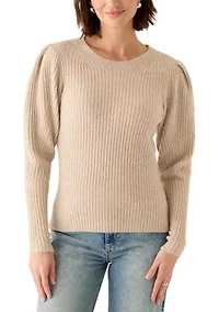 Women's Puff Sleeve Ribbed Crew Neck Sweater