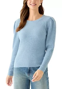 Women's Puff Sleeve Ribbed Crew Neck Sweater