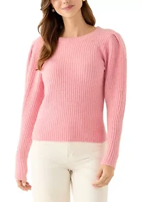 Women's Puff Sleeve Ribbed Crew Neck Sweater
