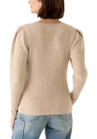 Women's Puff Sleeve Ribbed Crew Neck Sweater