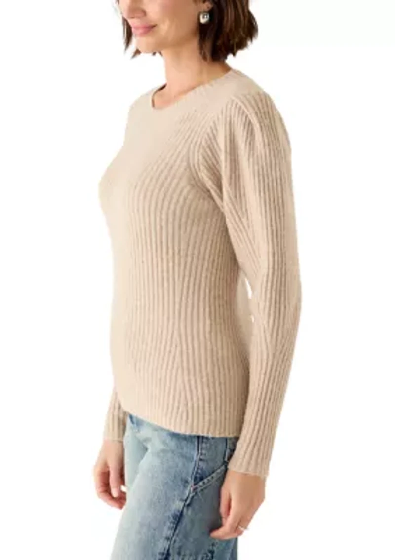 Women's Puff Sleeve Ribbed Crew Neck Sweater