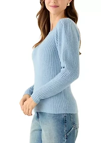 Women's Puff Sleeve Ribbed Crew Neck Sweater