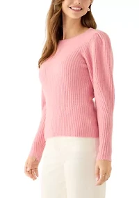 Women's Puff Sleeve Ribbed Crew Neck Sweater