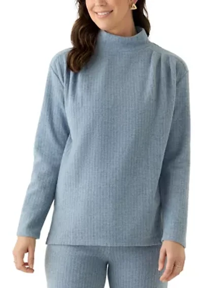 Women's Long Sleeve Side Ruched Brush Rib Top