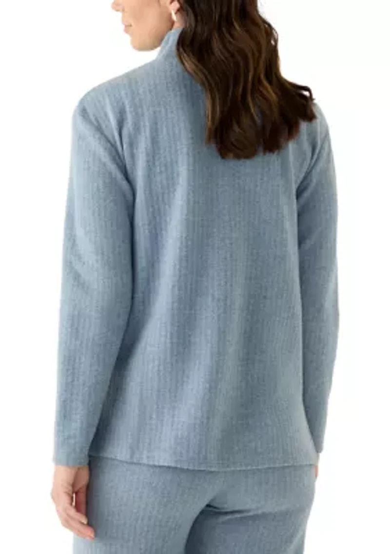 Women's Long Sleeve Side Ruched Brush Rib Top