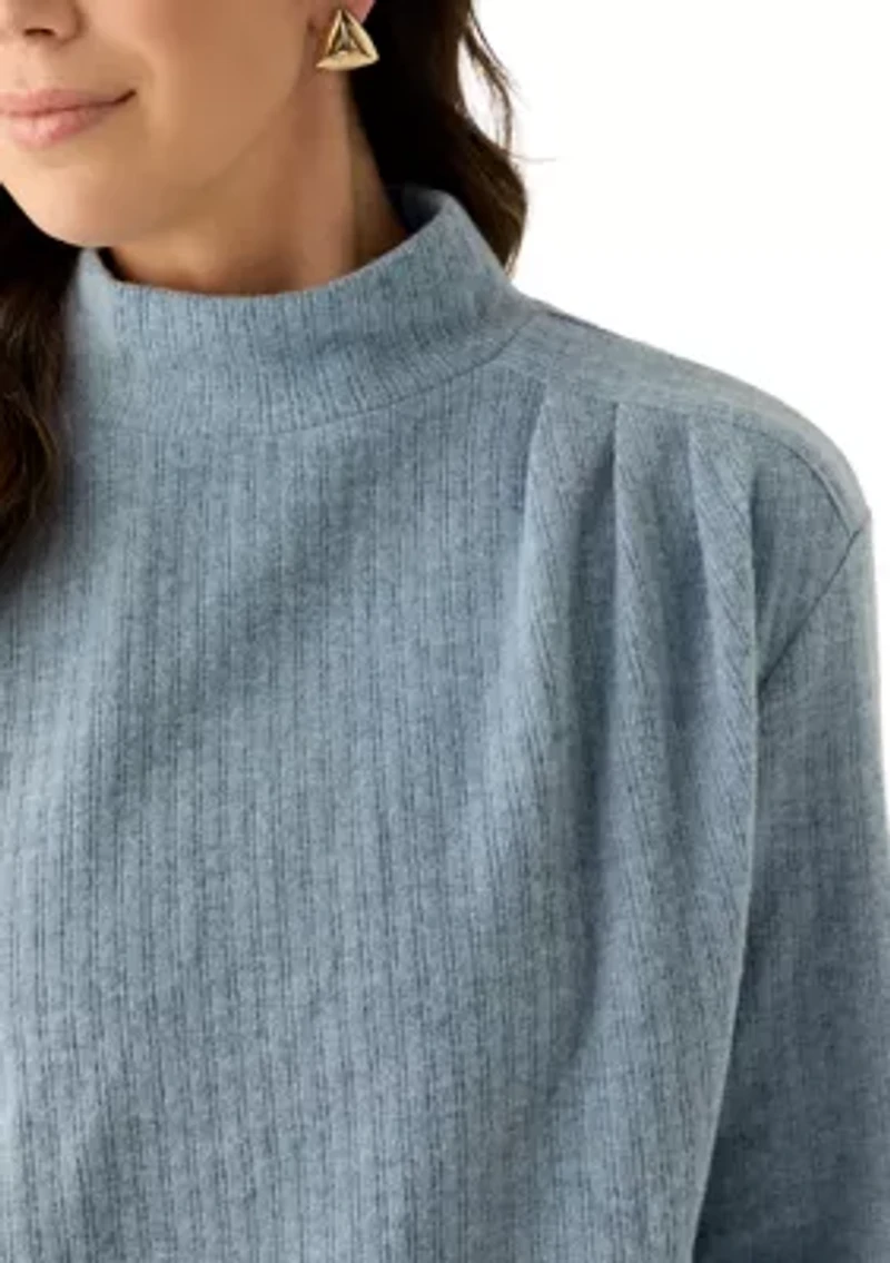 Women's Long Sleeve Side Ruched Brush Rib Top