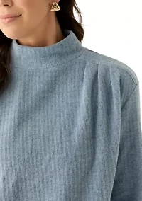 Women's Long Sleeve Side Ruched Brush Rib Top