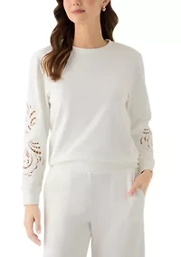 Women's Long Sleeve Lace Detail Crew Neck Sweatshirt