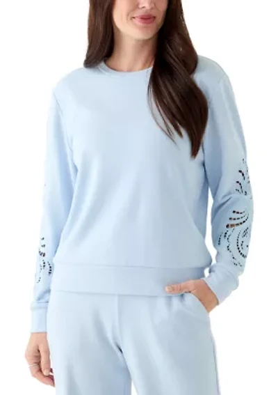 Women's Long Sleeve Lace Detail Crew Neck Sweatshirt