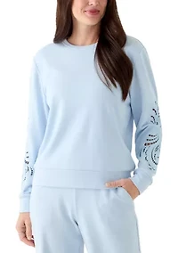 Women's Long Sleeve Lace Detail Crew Neck Sweatshirt