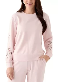 Women's Long Sleeve Lace Detail Crew Neck Sweatshirt
