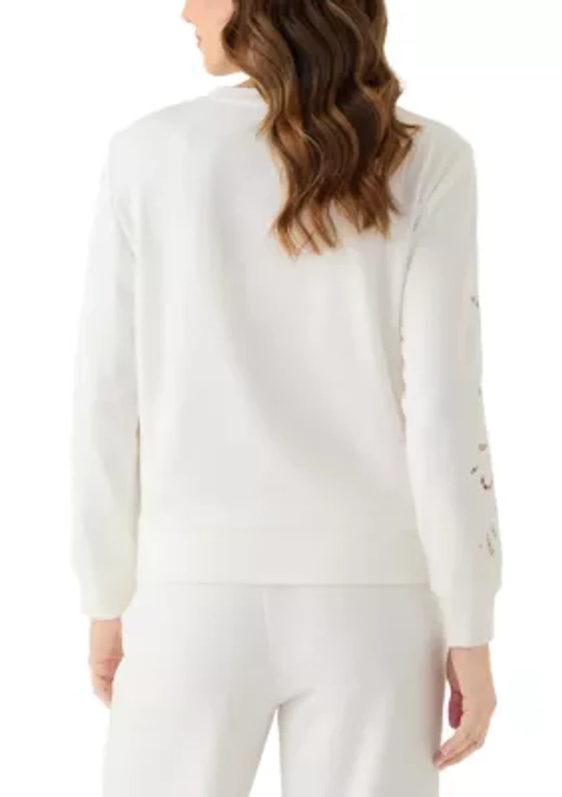 Women's Long Sleeve Lace Detail Crew Neck Sweatshirt