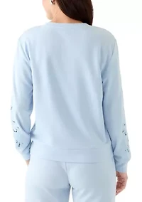Women's Long Sleeve Lace Detail Crew Neck Sweatshirt