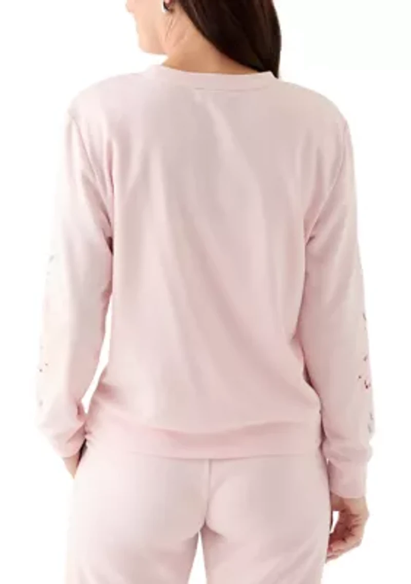 Women's Long Sleeve Lace Detail Crew Neck Sweatshirt