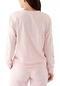 Women's Long Sleeve Lace Detail Crew Neck Sweatshirt