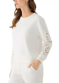 Women's Long Sleeve Lace Detail Crew Neck Sweatshirt
