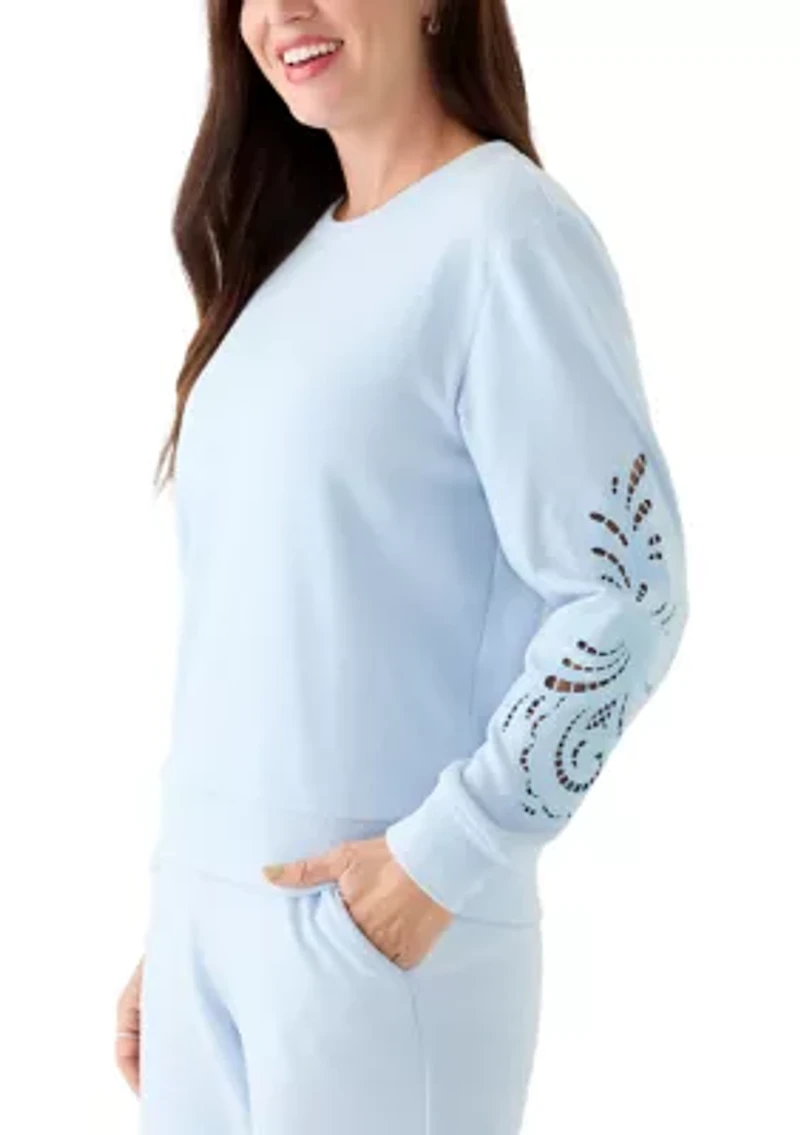 Women's Long Sleeve Lace Detail Crew Neck Sweatshirt