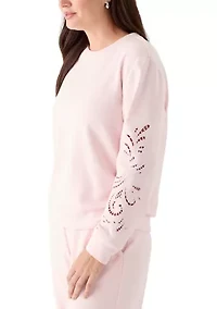 Women's Long Sleeve Lace Detail Crew Neck Sweatshirt