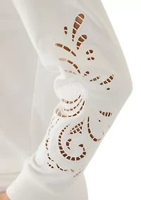 Women's Long Sleeve Lace Detail Crew Neck Sweatshirt