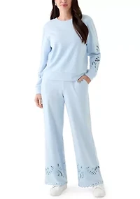 Women's Long Sleeve Lace Detail Crew Neck Sweatshirt