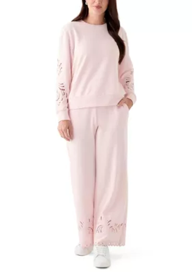 Women's Long Sleeve Lace Detail Crew Neck Sweatshirt