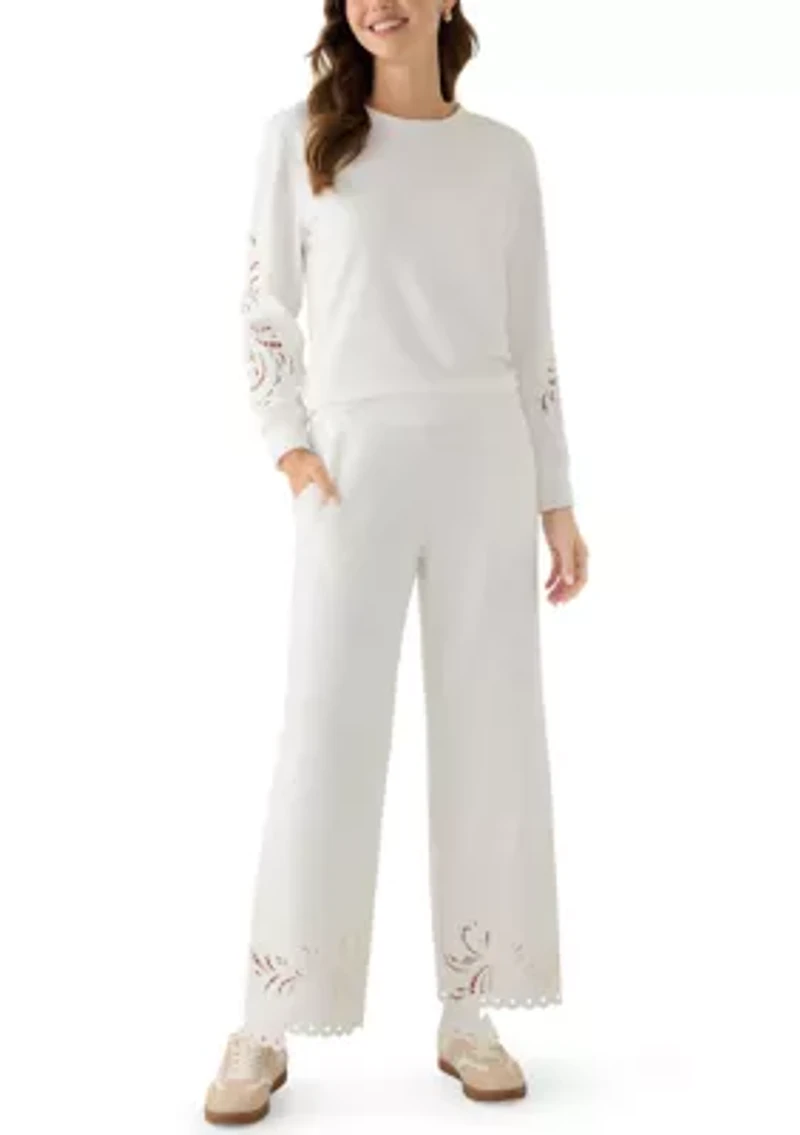 Women's Long Sleeve Lace Detail Crew Neck Sweatshirt