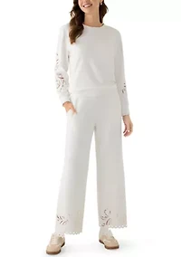 Women's Long Sleeve Lace Detail Crew Neck Sweatshirt