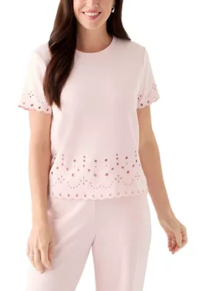 Women's Short Sleeve Lace Detail Crew Neck Top