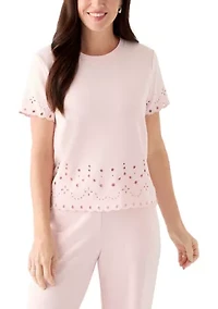 Women's Short Sleeve Lace Detail Crew Neck Top