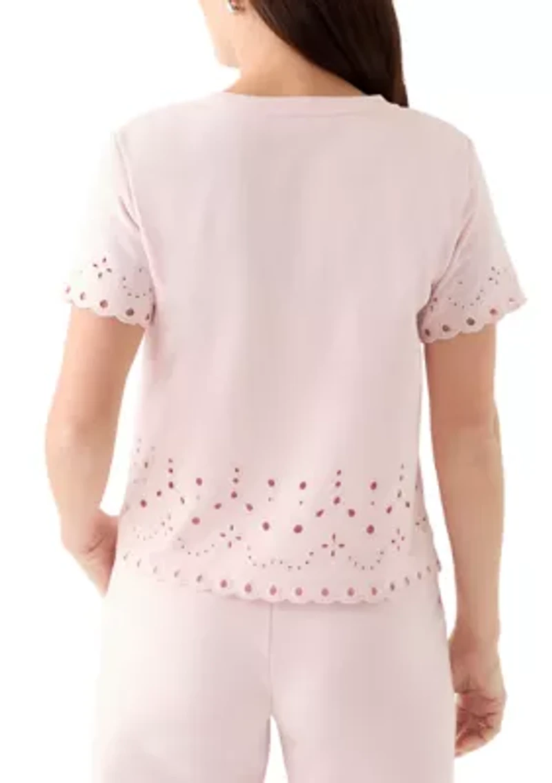 Women's Short Sleeve Lace Detail Crew Neck Top