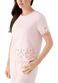 Women's Short Sleeve Lace Detail Crew Neck Top