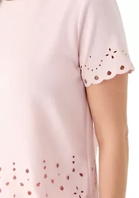 Women's Short Sleeve Lace Detail Crew Neck Top