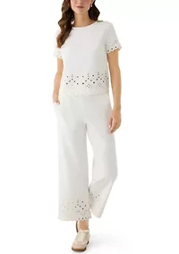 Women's Wide Leg Lace Detail Front Pants