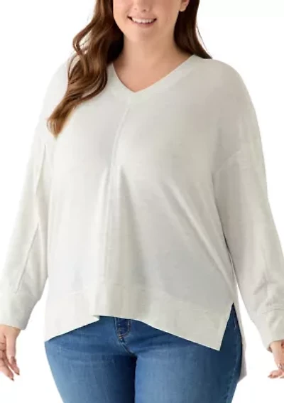 Plus Cozy V-Neck Seamed Knit Top
