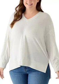 Plus Cozy V-Neck Seamed Knit Top