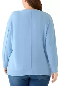 Plus Cozy V-Neck Seamed Knit Top