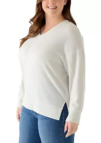 Plus Cozy V-Neck Seamed Knit Top