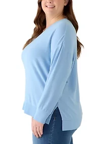 Plus Cozy V-Neck Seamed Knit Top