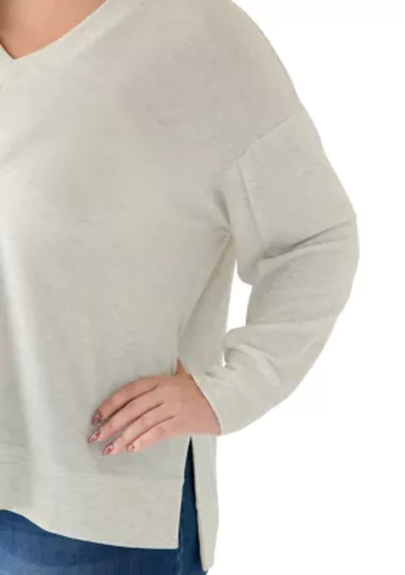 Plus Cozy V-Neck Seamed Knit Top
