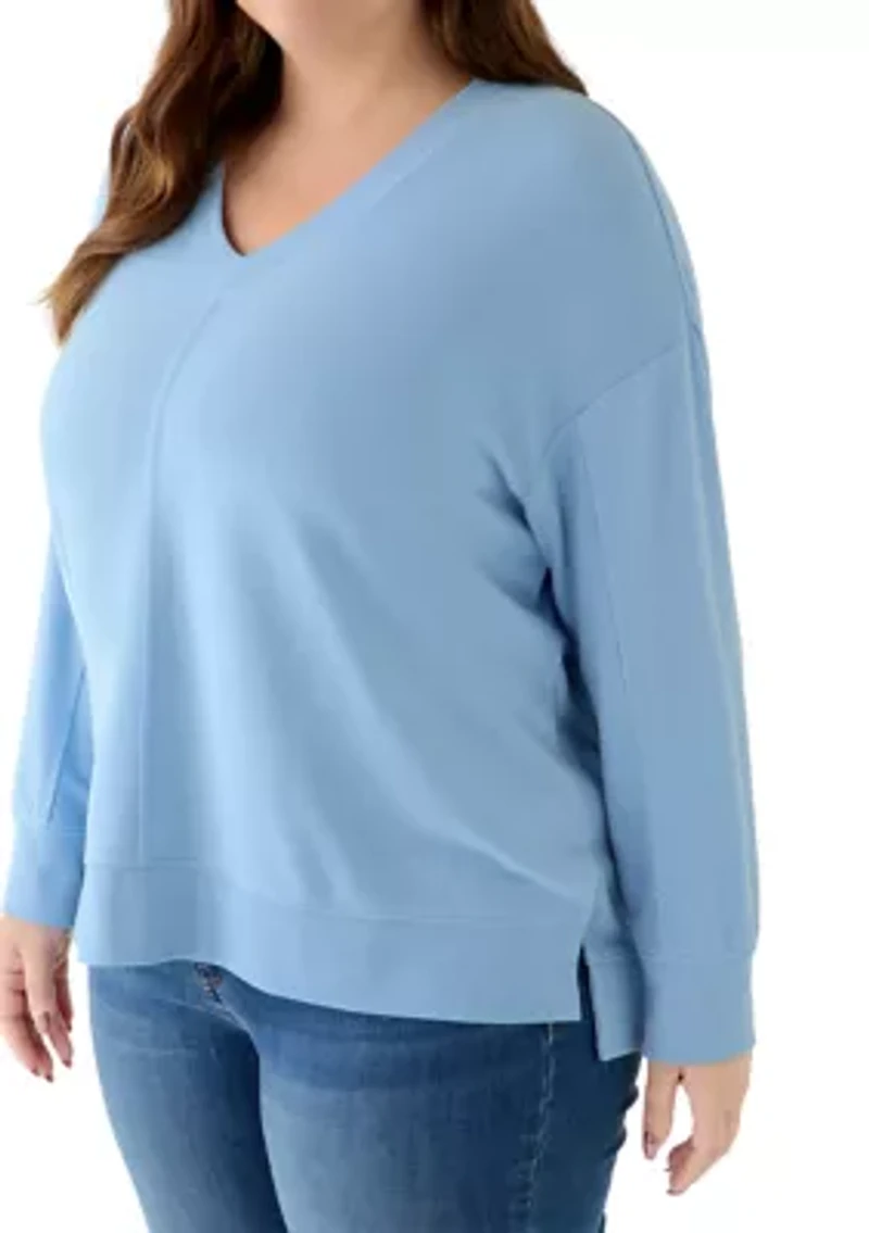 Plus Cozy V-Neck Seamed Knit Top