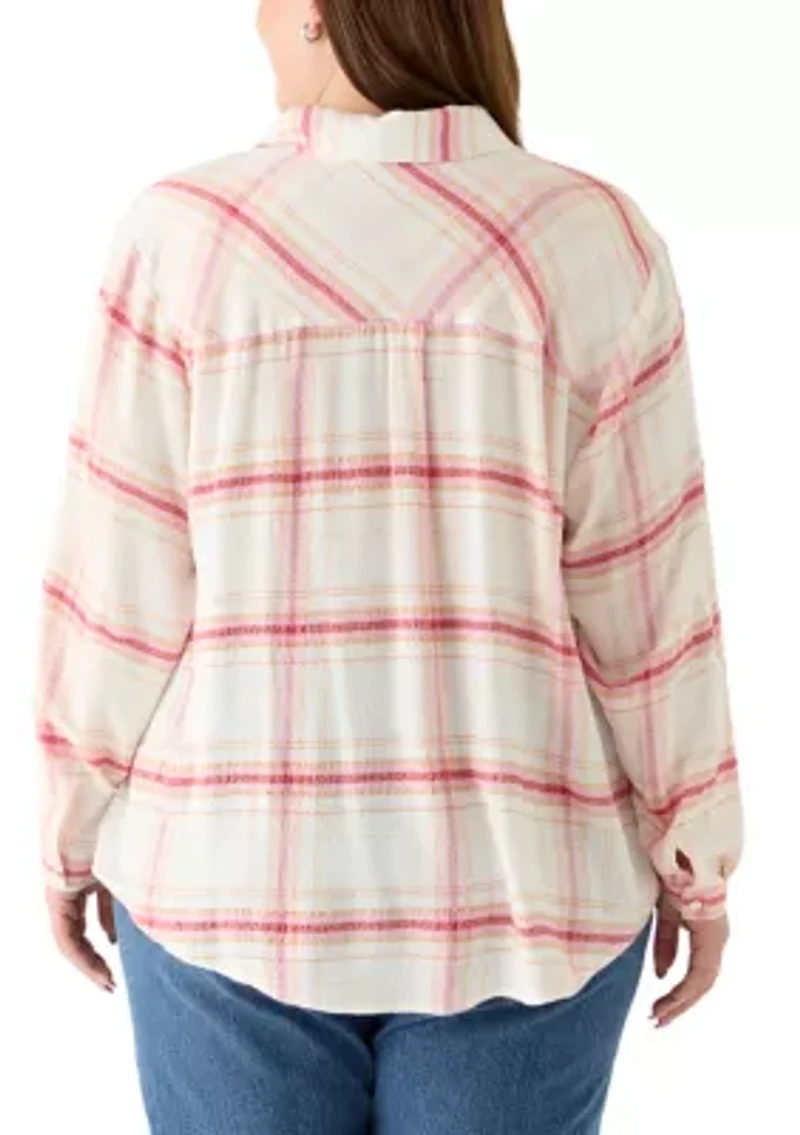 Plus Roll Tab Plaid Button Down Top