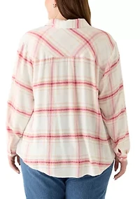 Plus Roll Tab Plaid Button Down Top