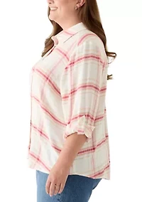 Plus Roll Tab Plaid Button Down Top