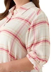 Plus Roll Tab Plaid Button Down Top