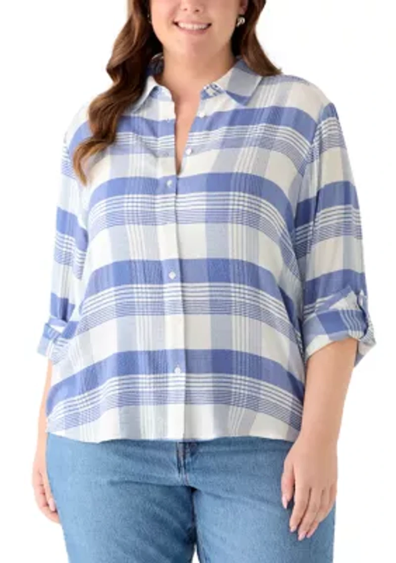 Plus Rolltab Plaid Button Down Shirt