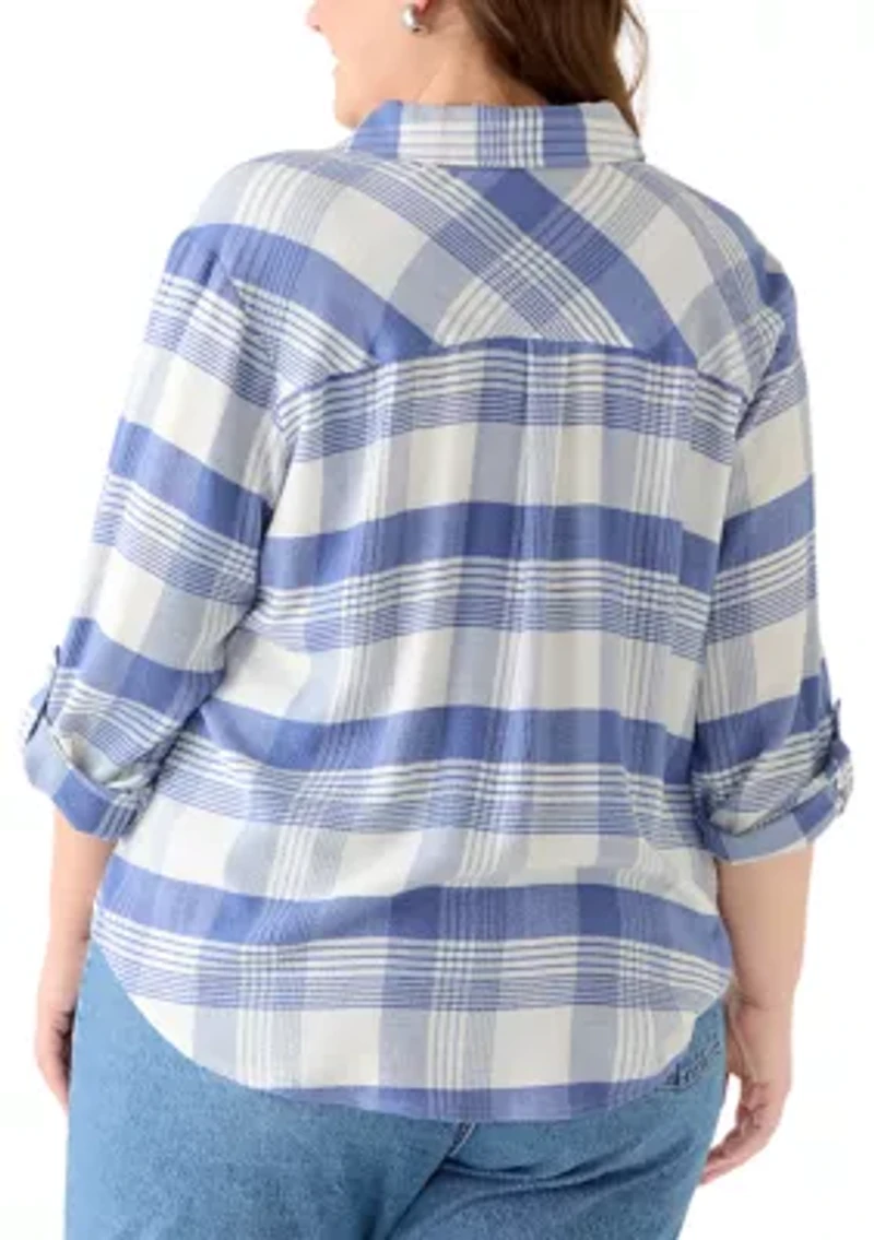 Plus Rolltab Plaid Button Down Shirt