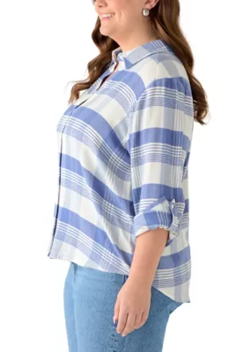 Plus Rolltab Plaid Button Down Shirt