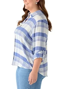 Plus Rolltab Plaid Button Down Shirt