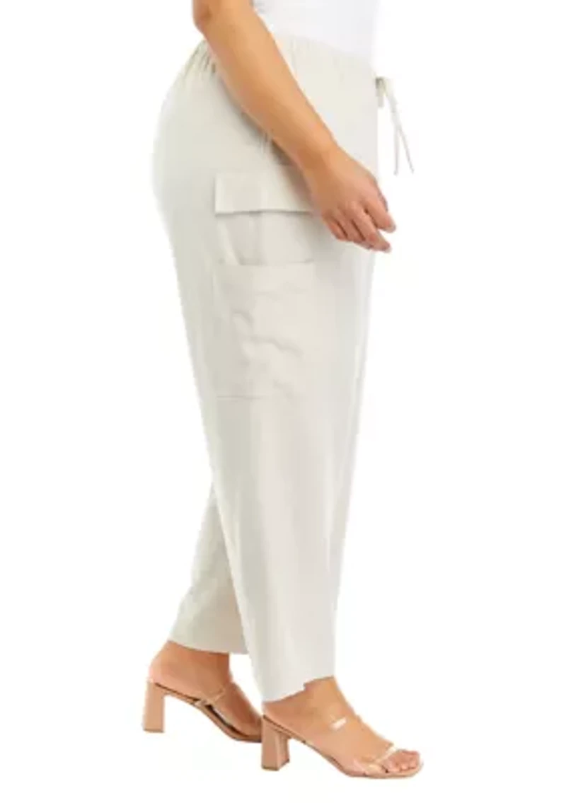 Plus Pull On Linen Cargo Pants